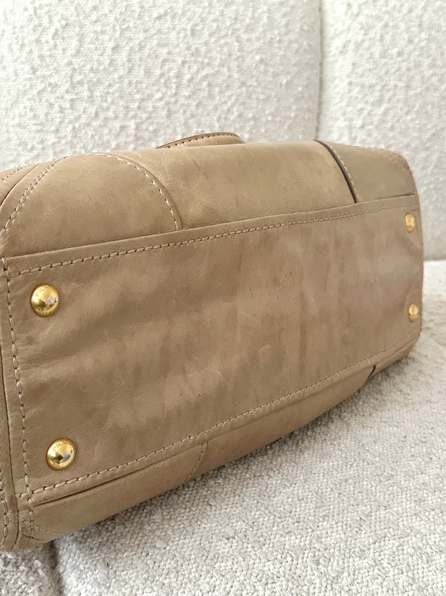 PRADA BEIGE VITELLO LEATHER TOTE BAG
