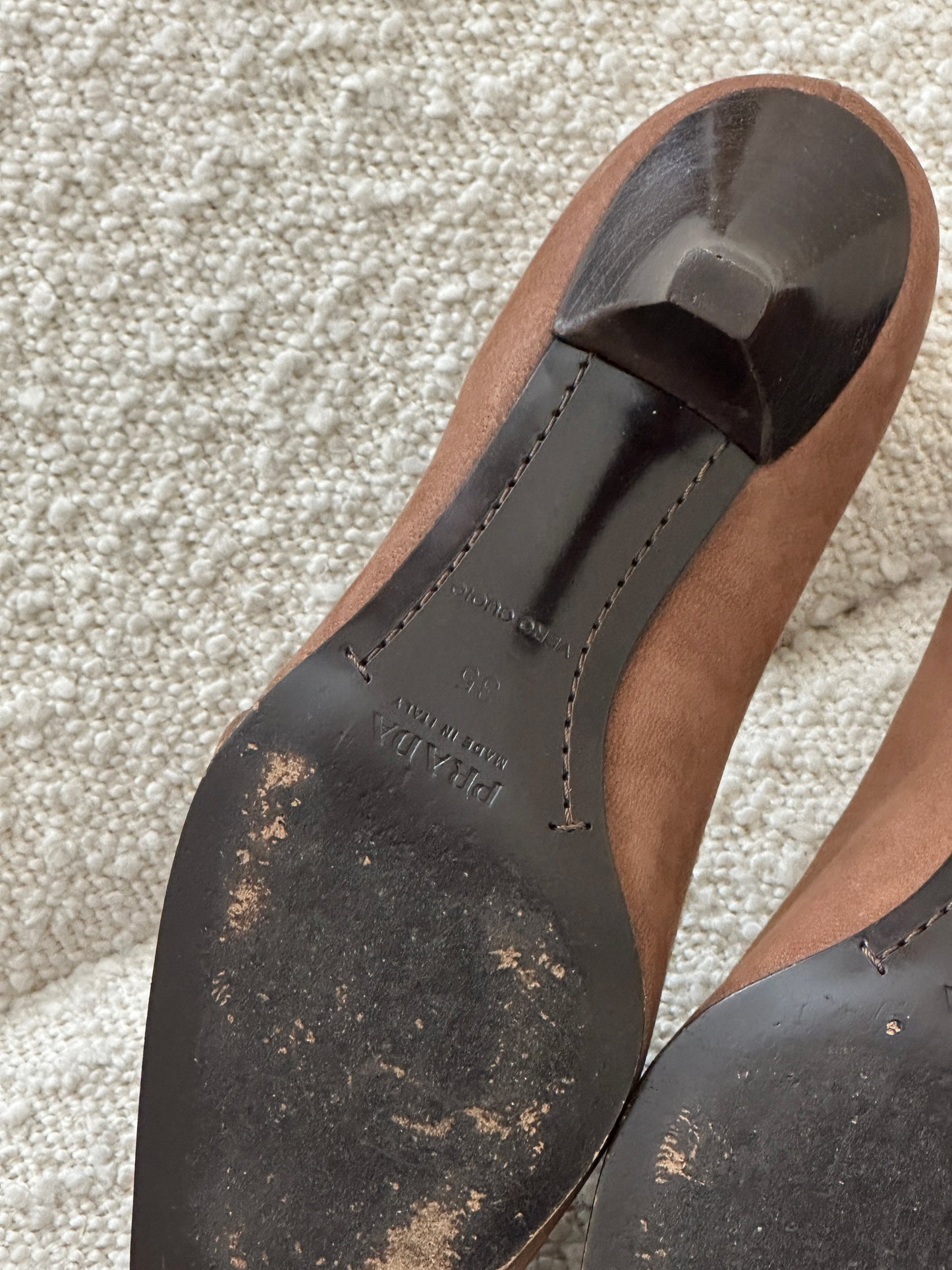 PRADA CHOCOLATE SUEDE ROSE HEELS