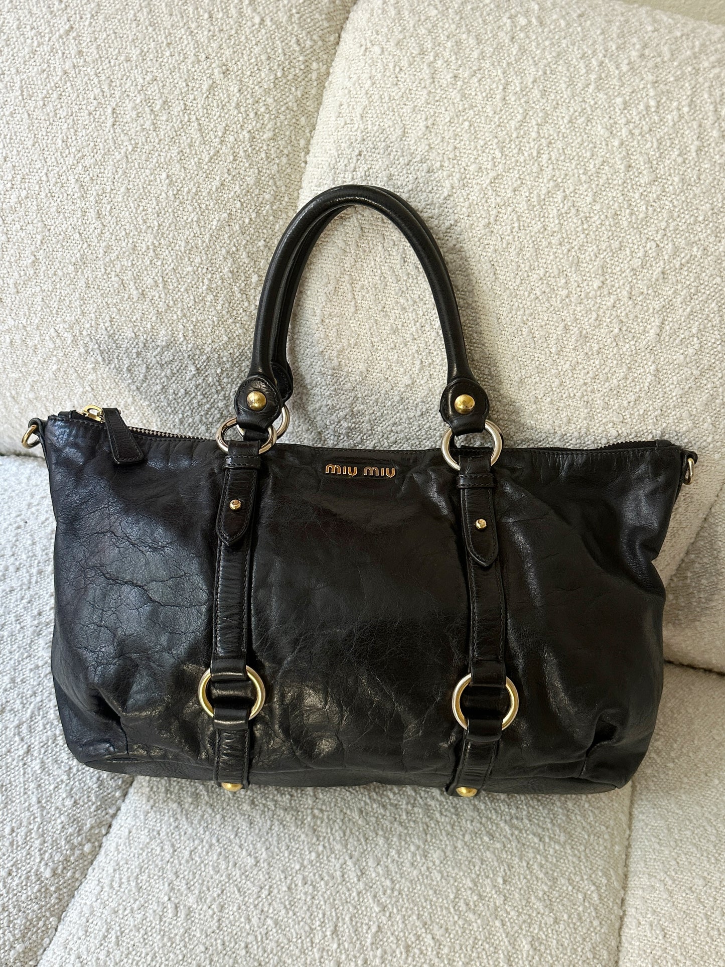 MIU MIU VITELLO LUX TWO WAY TOTE BAG