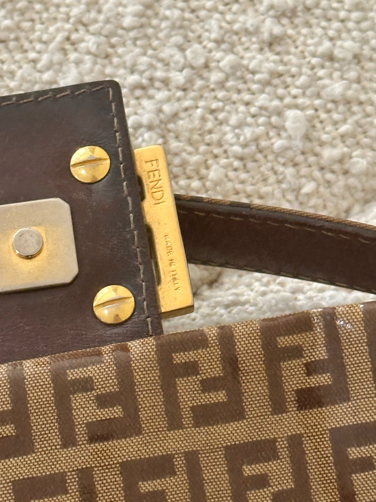 FENDI ZUCCHINO PATENT BAGUETTE SHOULDER BAG