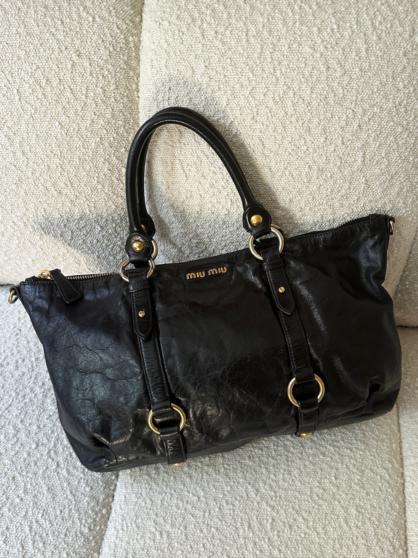 MIU MIU VITELLO LUX TWO WAY TOTE BAG
