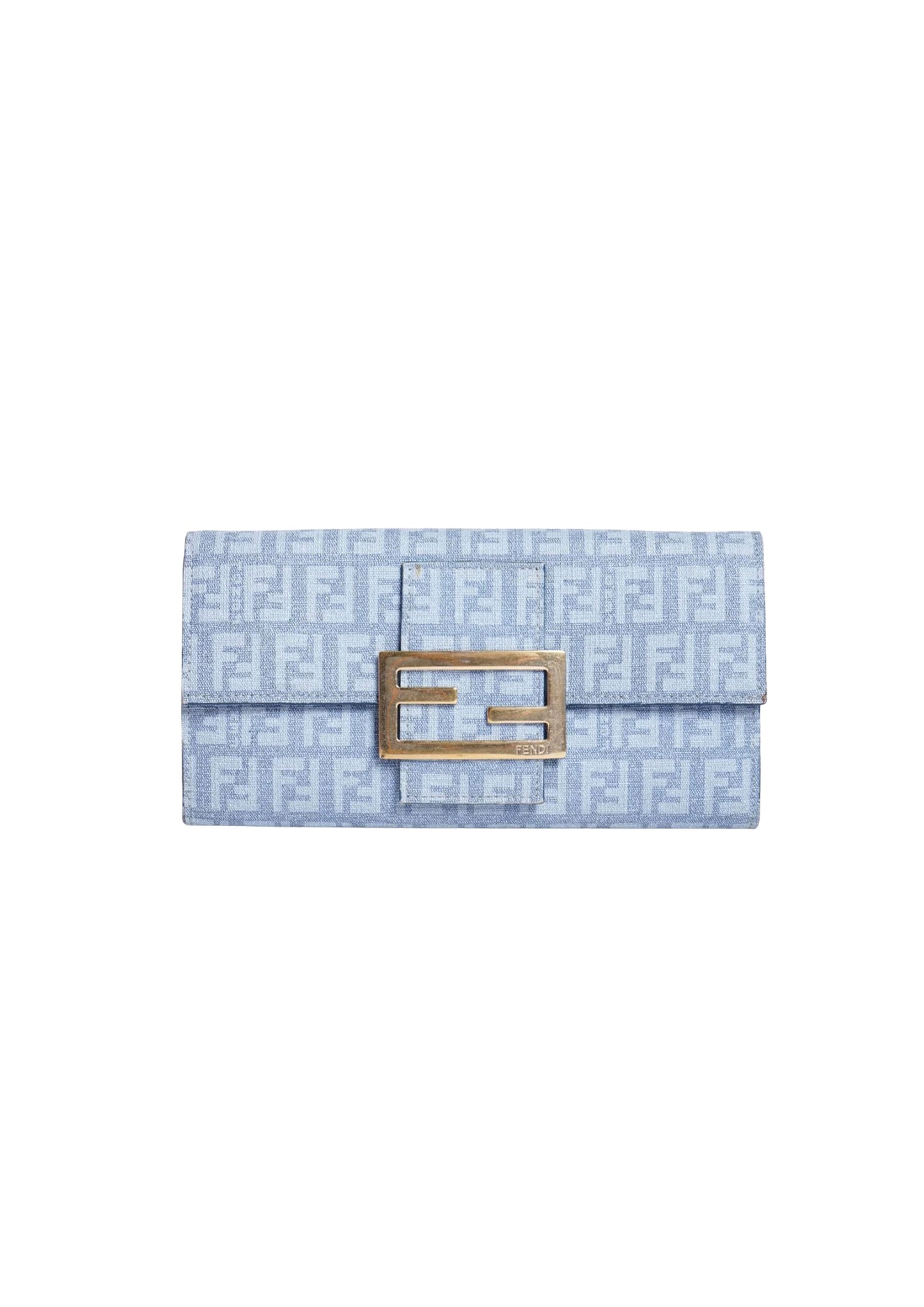 FENDI ZUCCA BLUE CANVAS FLAP WALLET