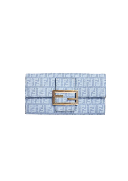 FENDI ZUCCA BLUE CANVAS FLAP WALLET