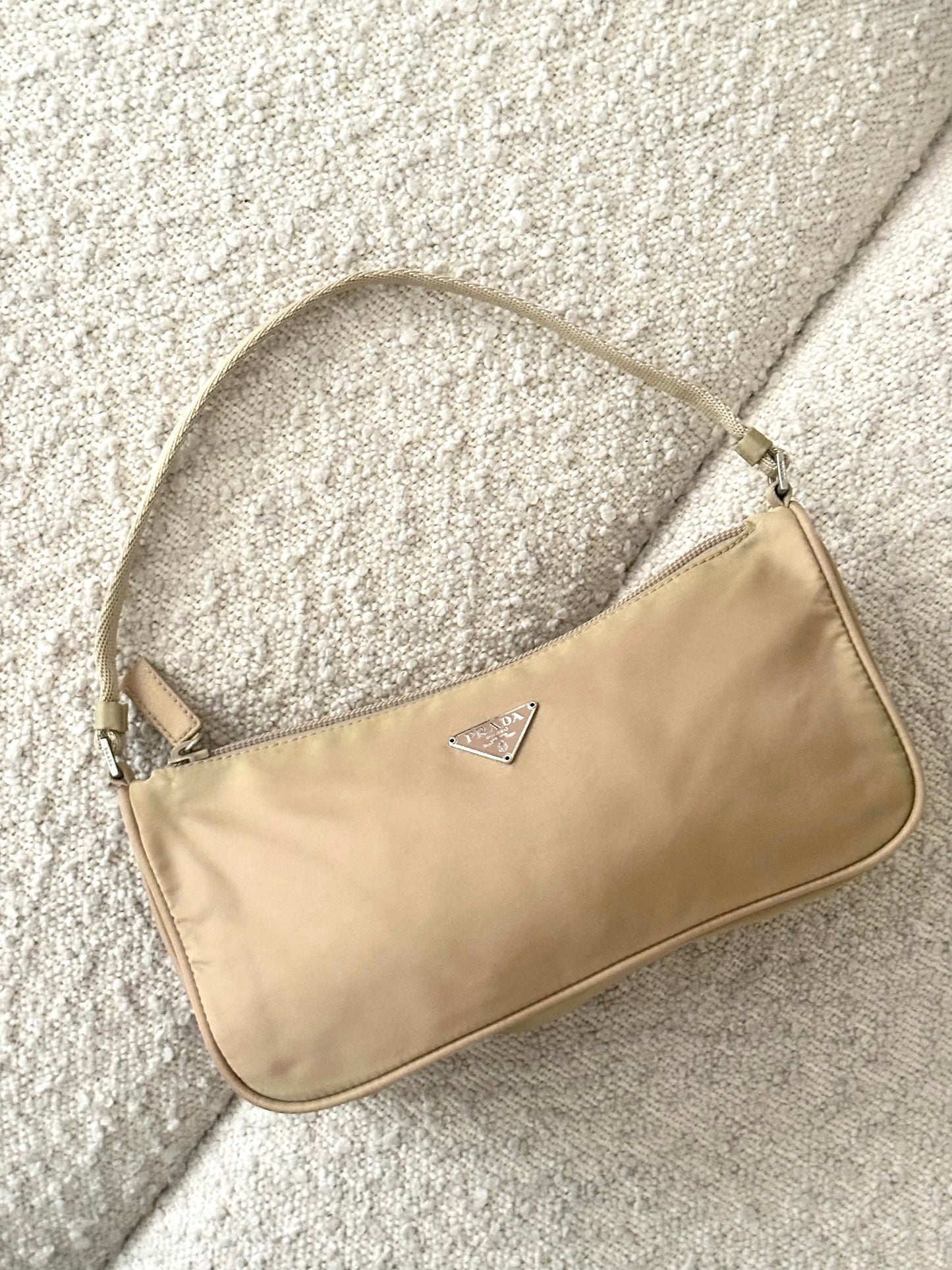 PRADA BEIGE NYLON MINI SHOULDER BAG