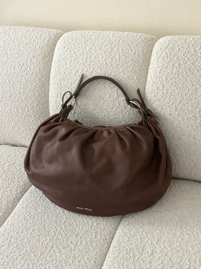 MIU MIU VITELLO BOW LEATHER HOBO BAG