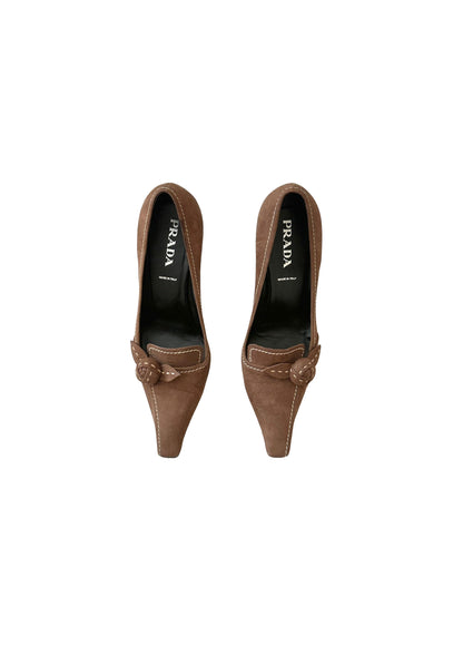 PRADA CHOCOLATE SUEDE ROSE HEELS