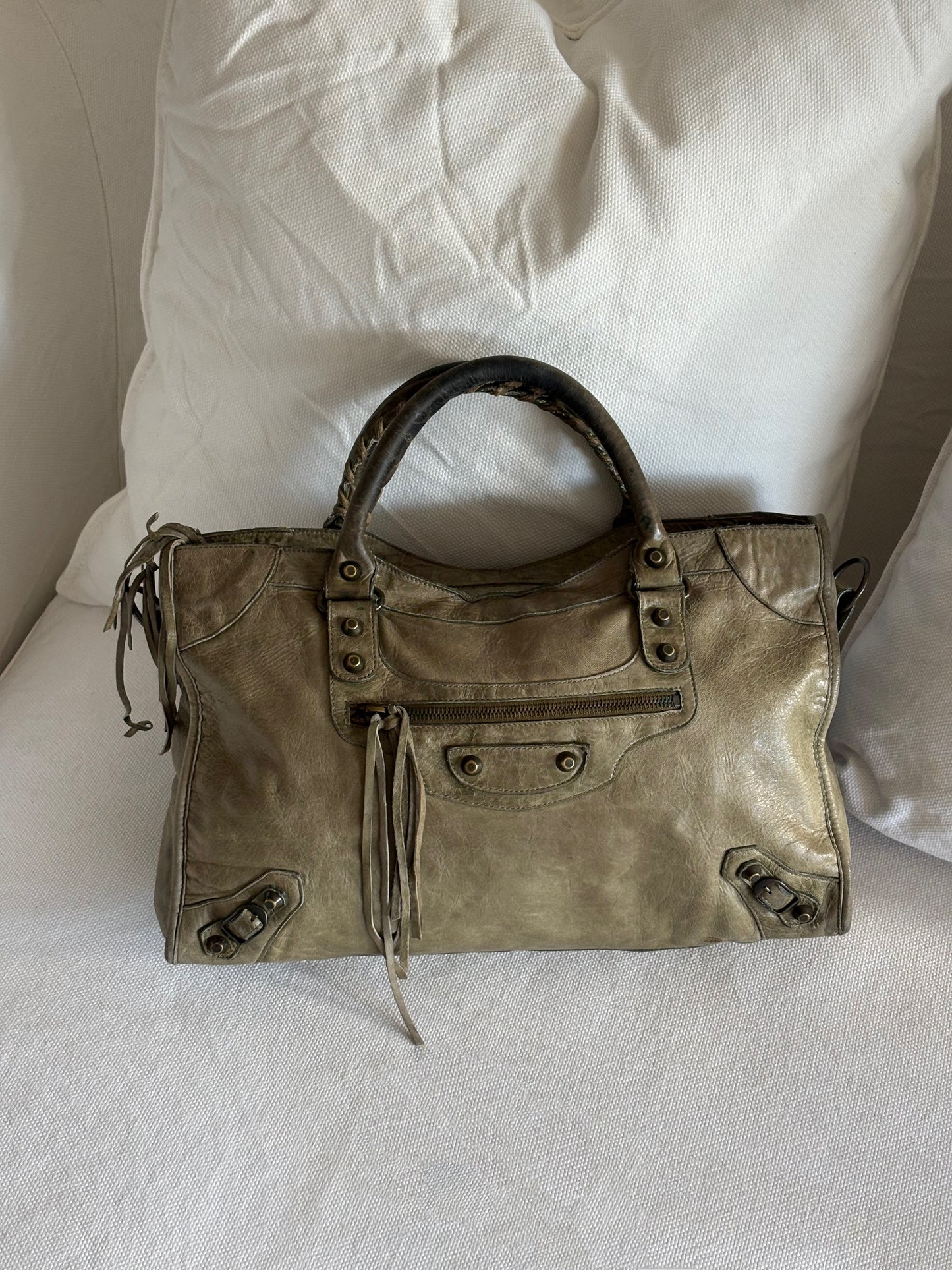 BALENCIAGA KHAKI LE CITY TOTE BAG