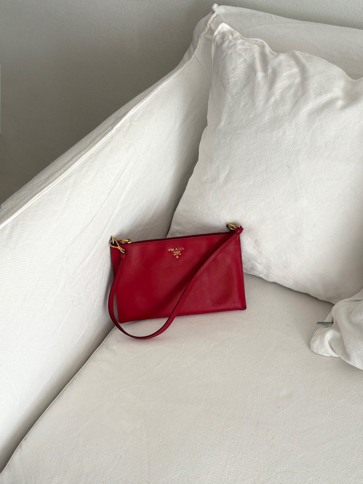 PRADA RED SAFFIANO LEATHER SHOULDER BAG