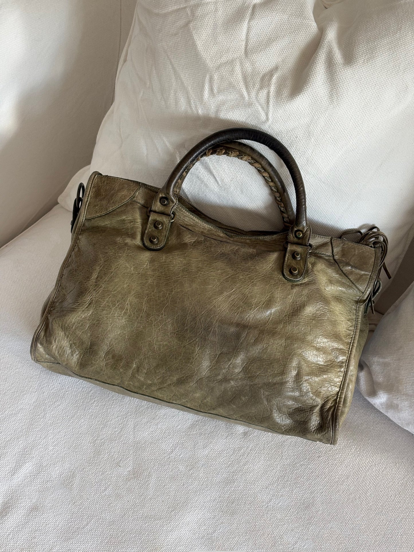 BALENCIAGA KHAKI LE CITY TOTE BAG