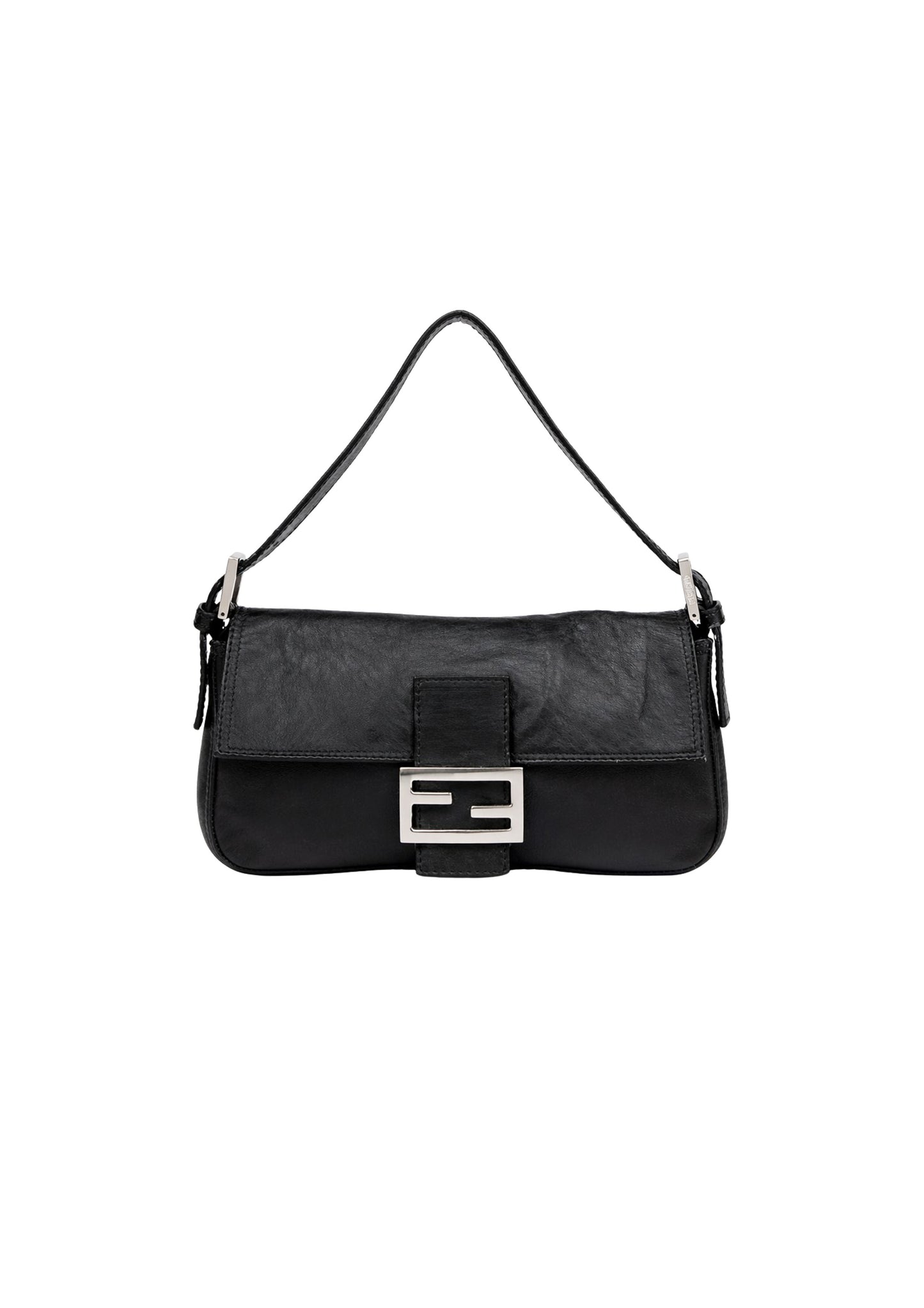 FENDI BLACK LEATHER BAGUETTE SHOULDER BAG