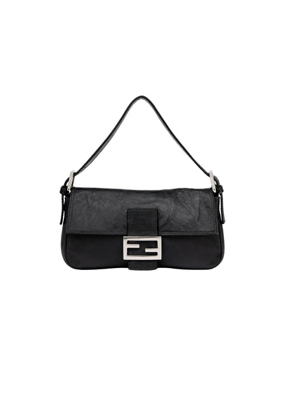 FENDI BLACK LEATHER BAGUETTE SHOULDER BAG