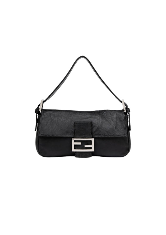 FENDI BLACK LEATHER BAGUETTE SHOULDER BAG