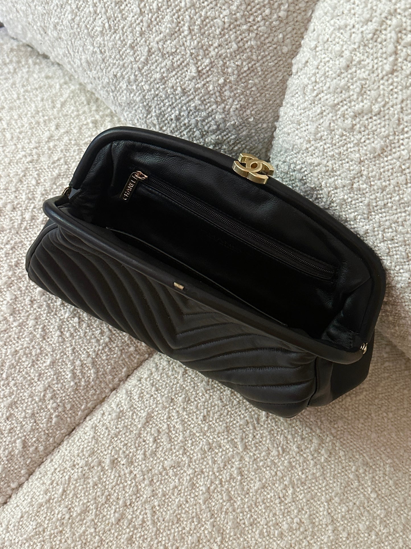 CHANEL LAMBSKIN CHEVRON QUILTED CLUTCH