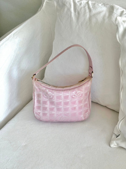 CHANEL PINK TRAVEL LINE NYLON SHOULDER BAG