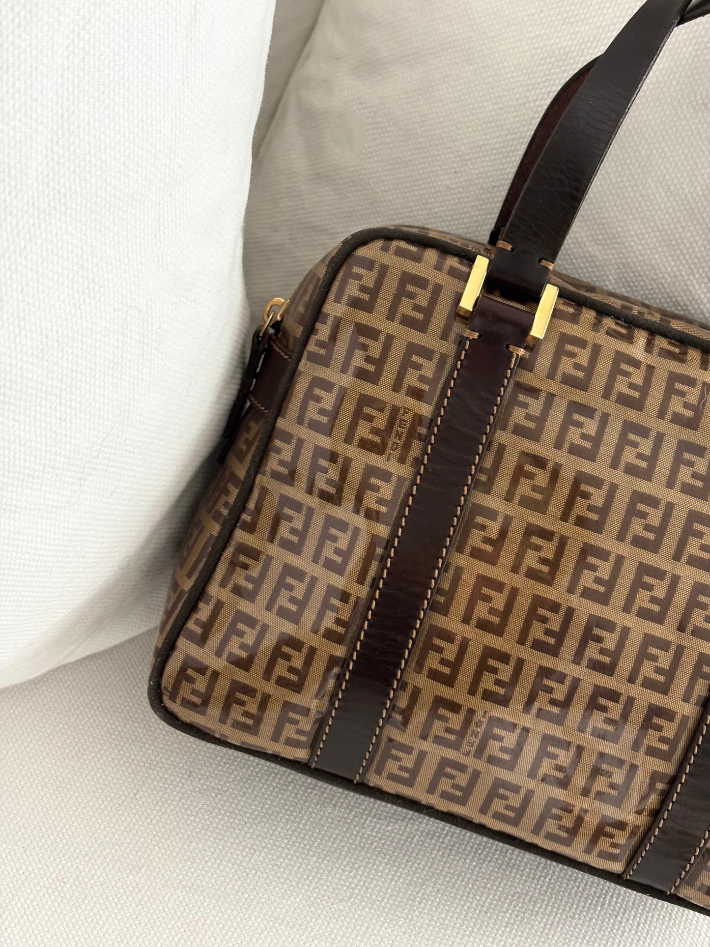 FENDI ZUCCHINO PATENT TOP HANDLE BAG