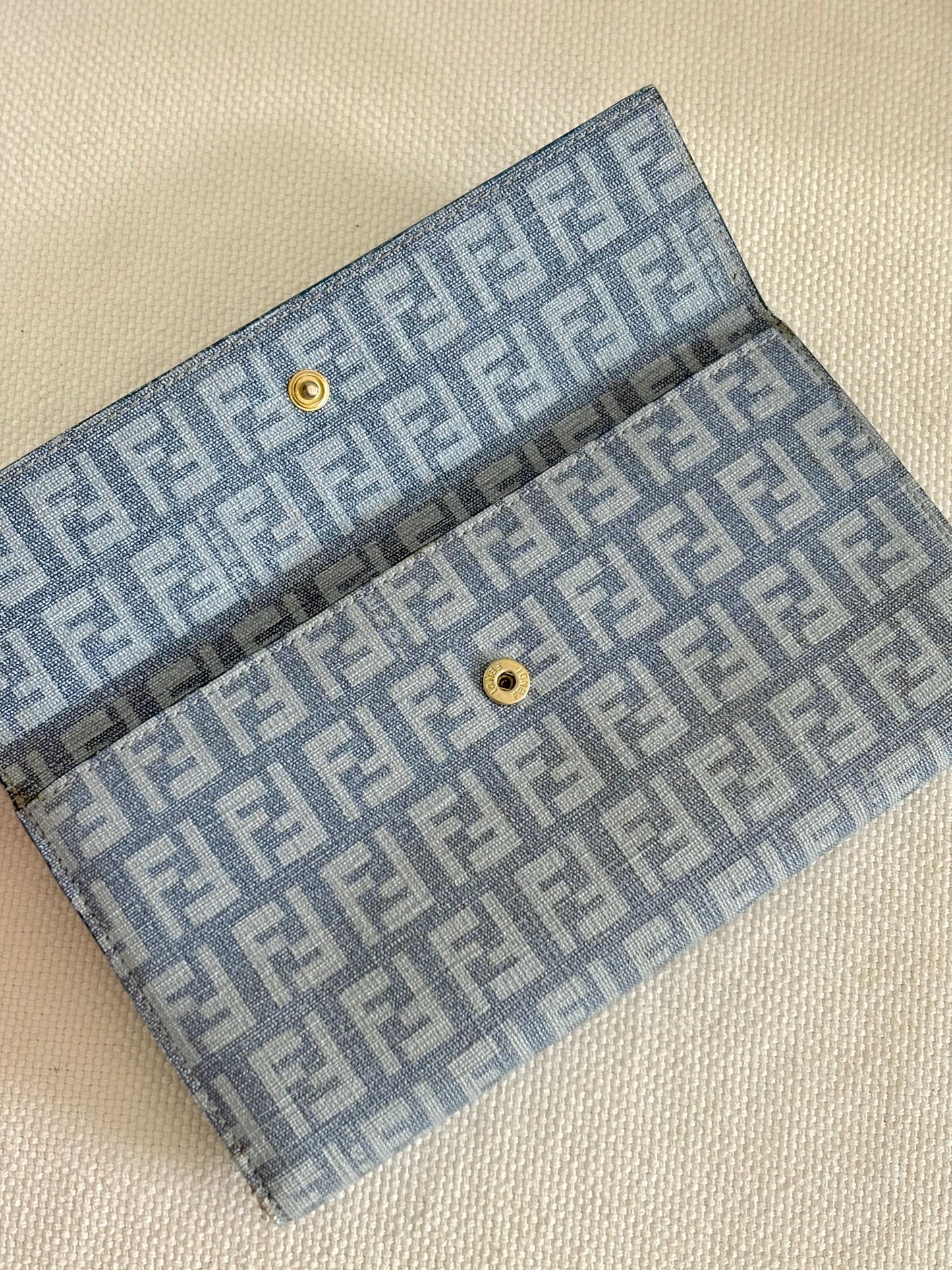FENDI ZUCCA BLUE CANVAS FLAP WALLET
