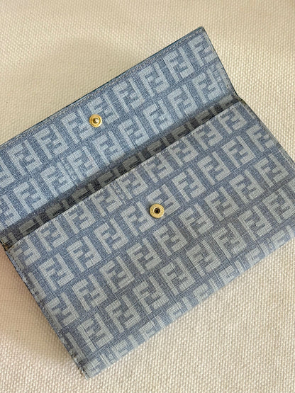 FENDI ZUCCA BLUE CANVAS FLAP WALLET