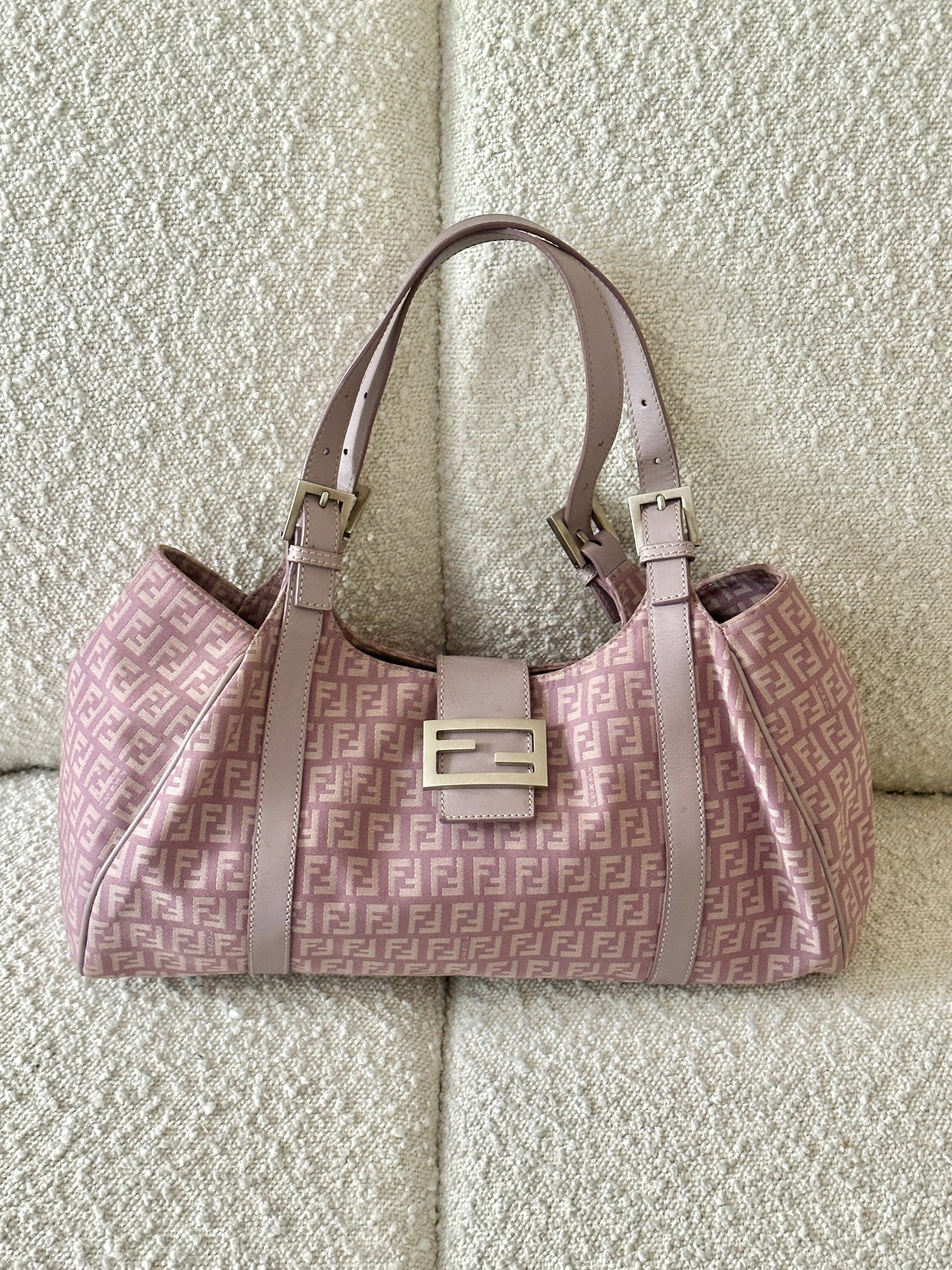 FENDI LILAC ZUCCHINO CANVAS SHOULDER BAG