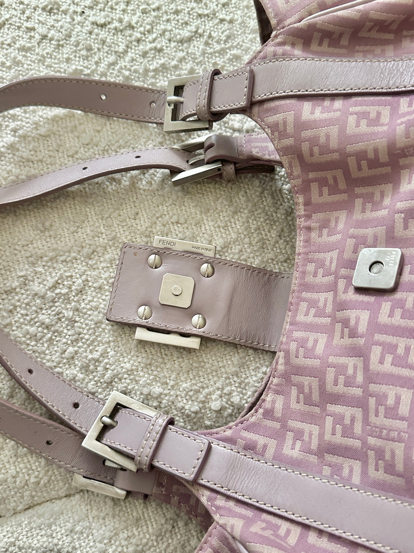 FENDI LILAC ZUCCHINO CANVAS SHOULDER BAG