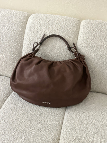 MIU MIU VITELLO BOW LEATHER HOBO BAG