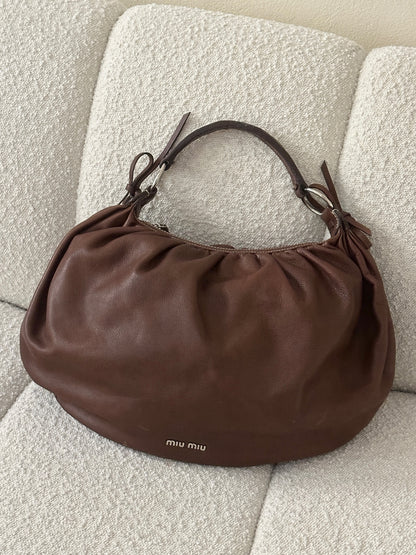 MIU MIU VITELLO BOW LEATHER HOBO BAG
