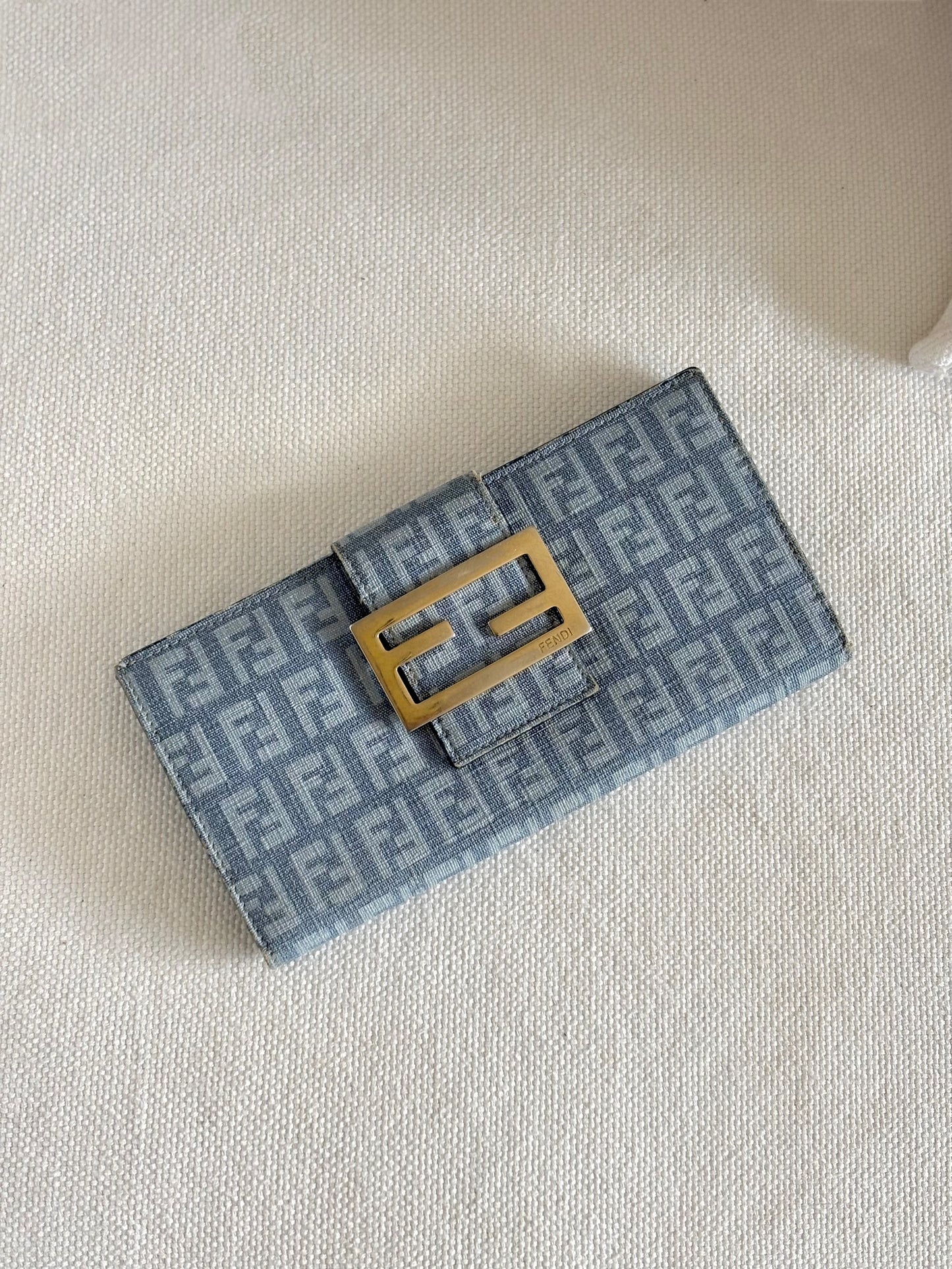 FENDI ZUCCA BLUE CANVAS FLAP WALLET