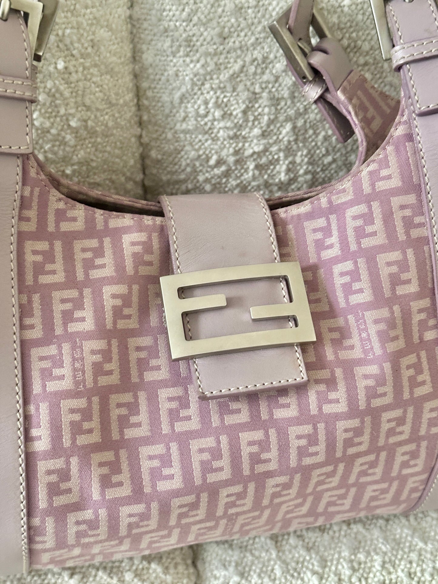 FENDI LILAC ZUCCHINO CANVAS SHOULDER BAG