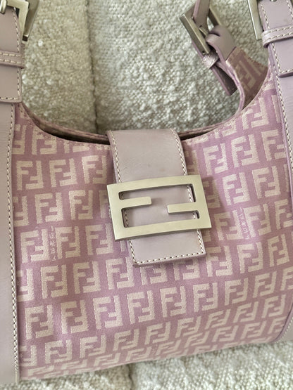 FENDI LILAC ZUCCHINO CANVAS SHOULDER BAG