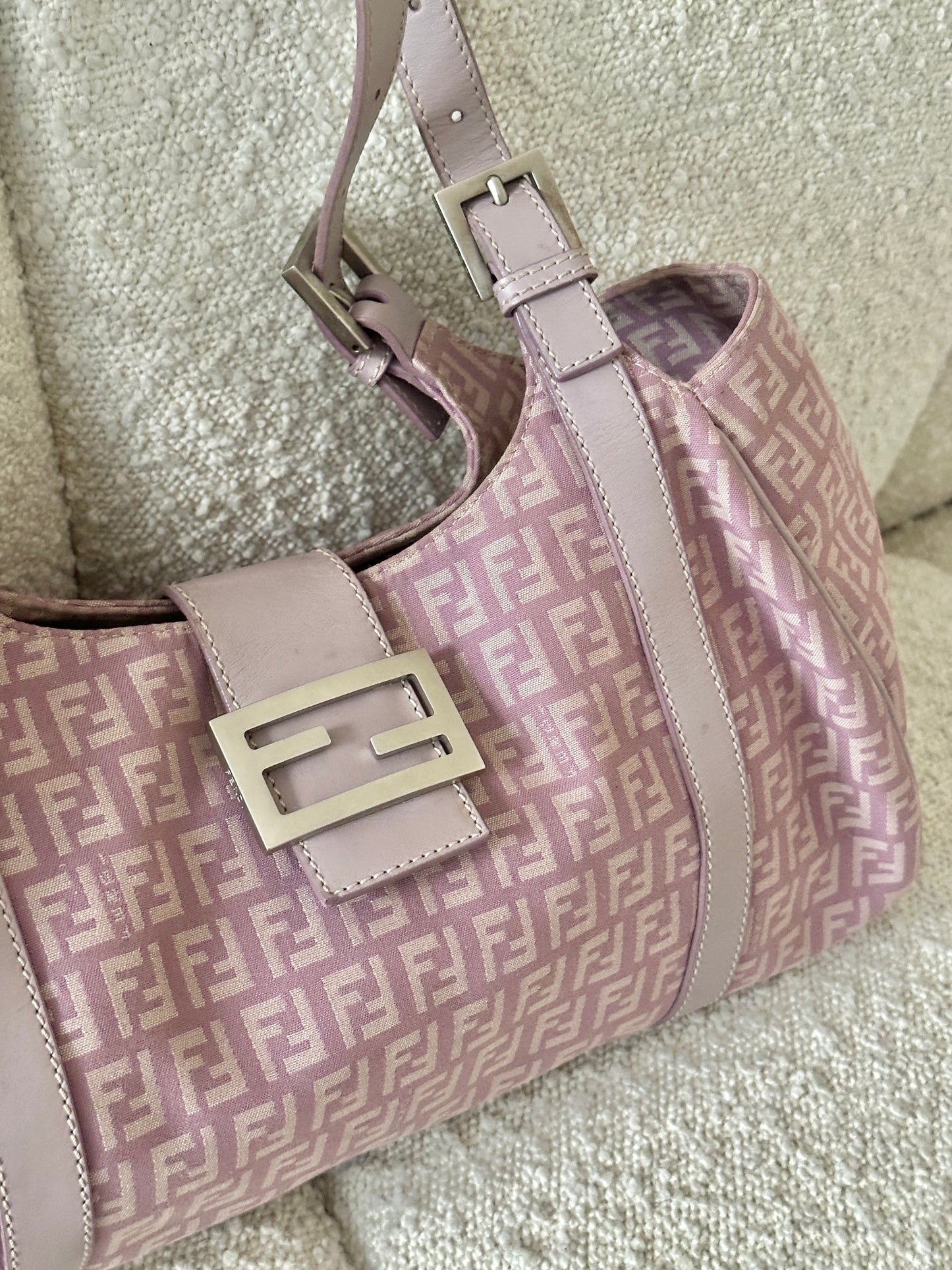 FENDI LILAC ZUCCHINO CANVAS SHOULDER BAG