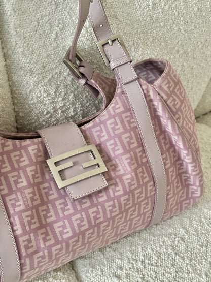 FENDI LILAC ZUCCHINO CANVAS SHOULDER BAG
