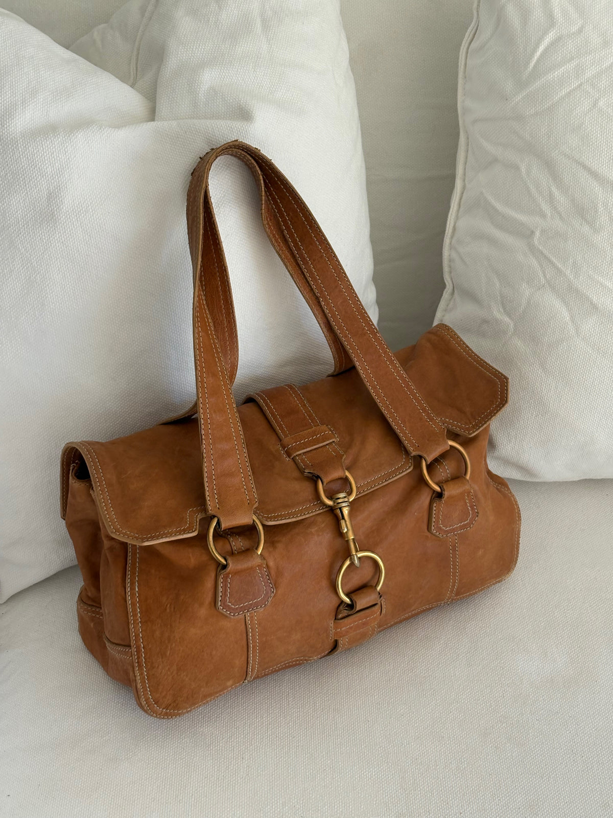 ARCHIVE CAMEL LEATHER LOCK SHOULDER BAG