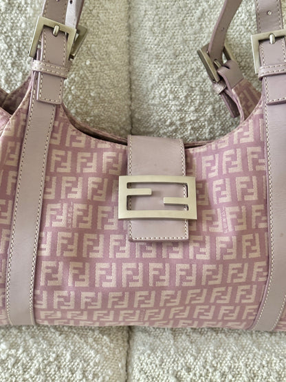 FENDI LILAC ZUCCHINO CANVAS SHOULDER BAG