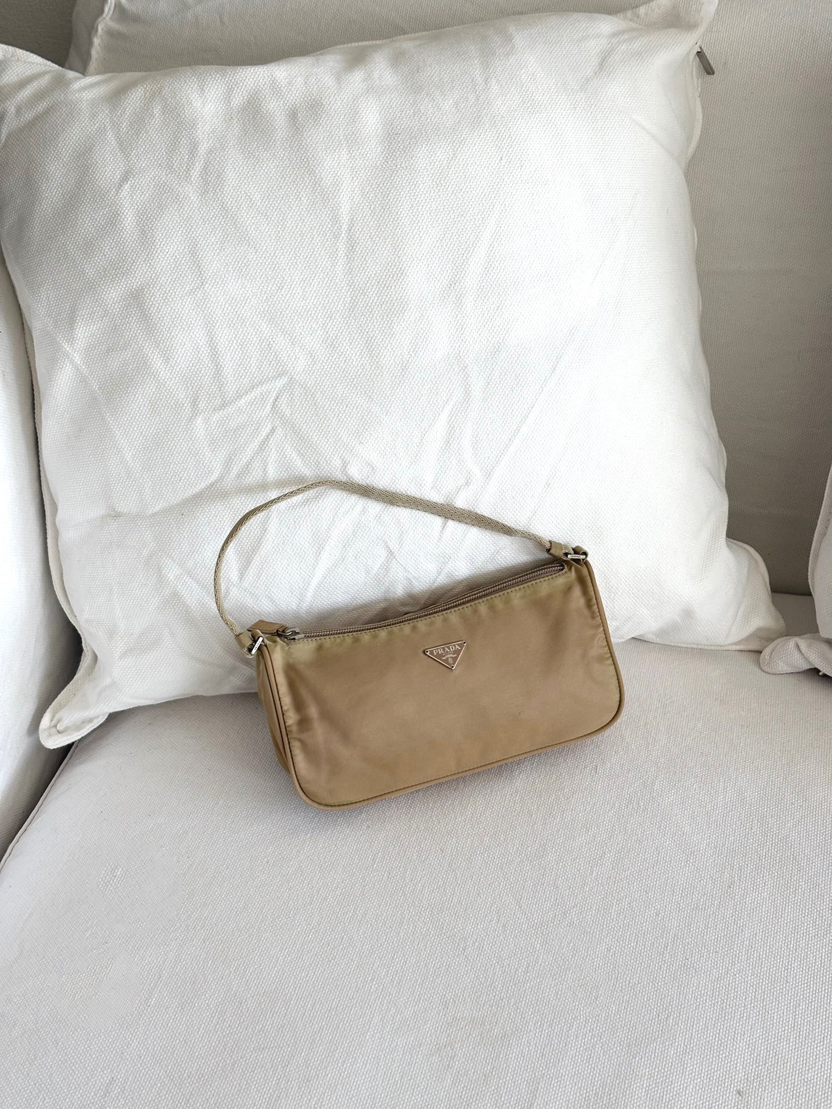BEIGE NYLON MINI SHOULDER BAG