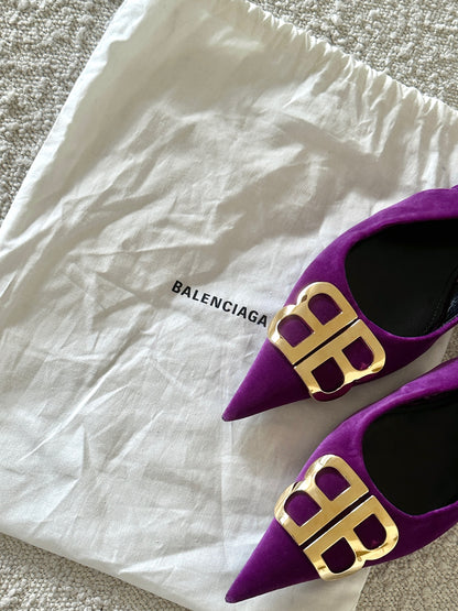 BALENCIAGA BB KNIFE VELVET SLINGBACK FLATS