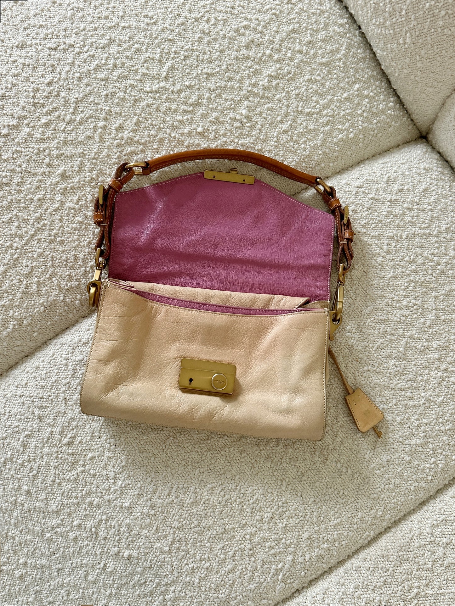 PRADA SOUND LOCK LEATHER SHOULDER BAG