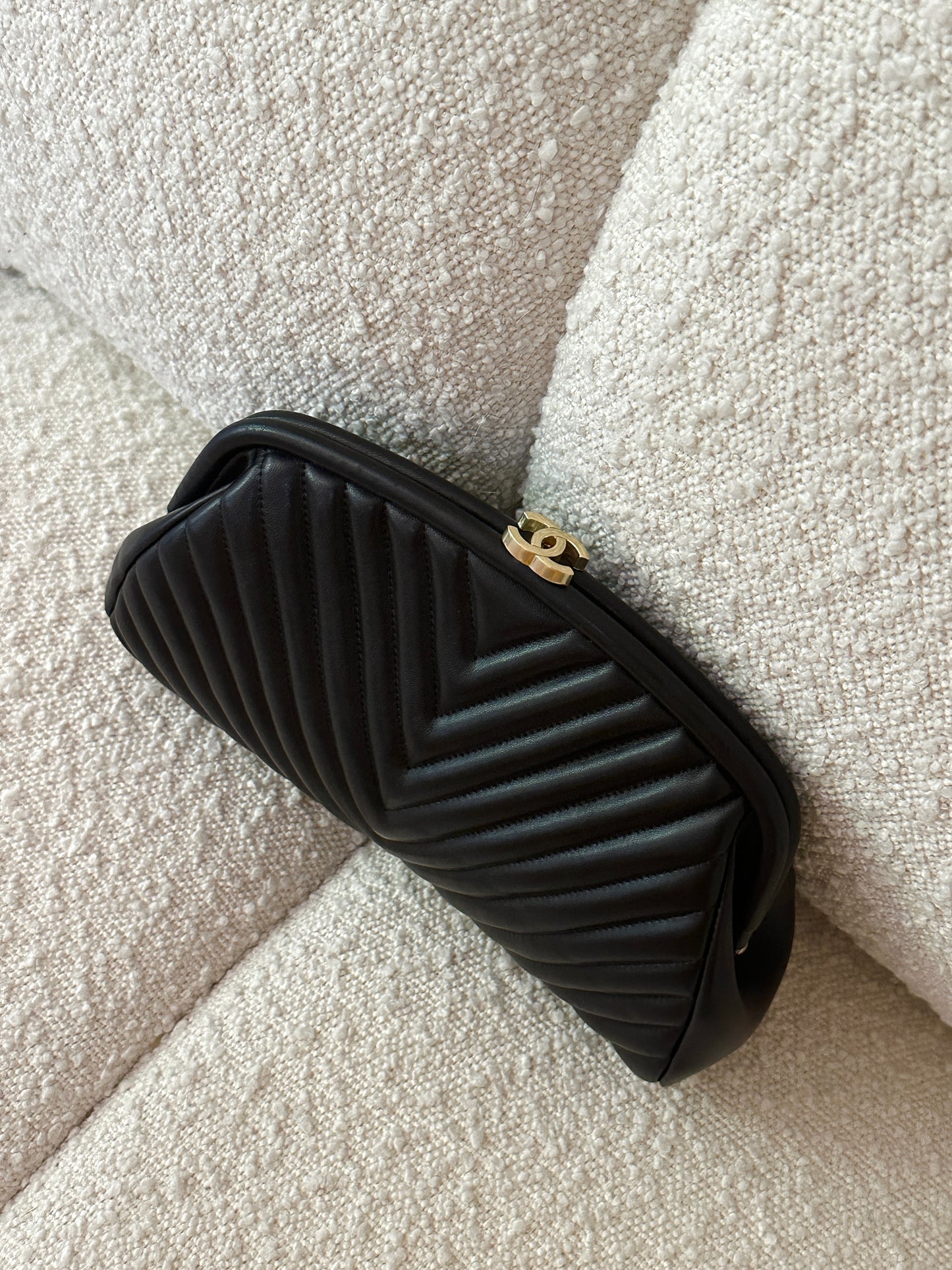 CHANEL LAMBSKIN CHEVRON QUILTED CLUTCH