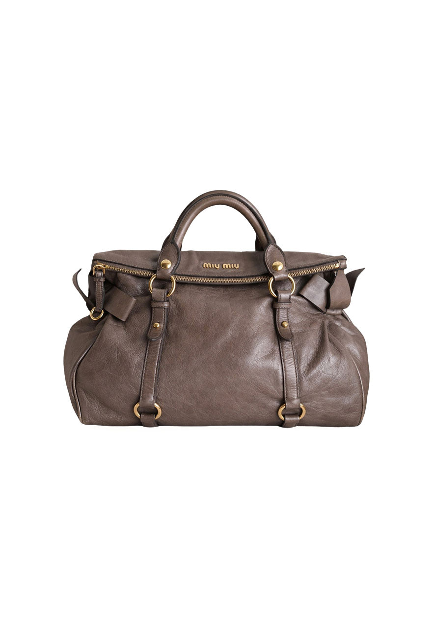 MIU MIU VITELLO BOW LEATHER TOTE BAG