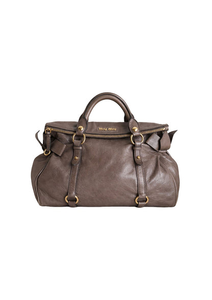 MIU MIU VITELLO BOW LEATHER TOTE BAG