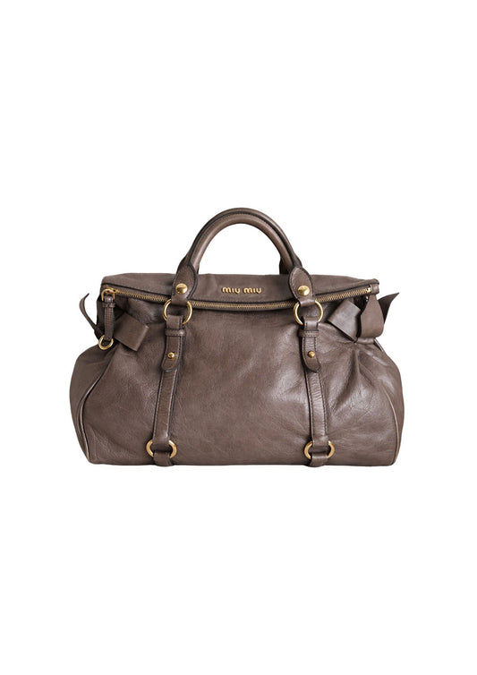 MIU MIU VITELLO BOW LEATHER TOTE BAG