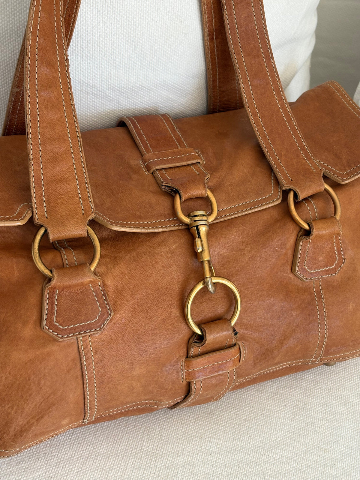 ARCHIVE CAMEL LEATHER LOCK SHOULDER BAG