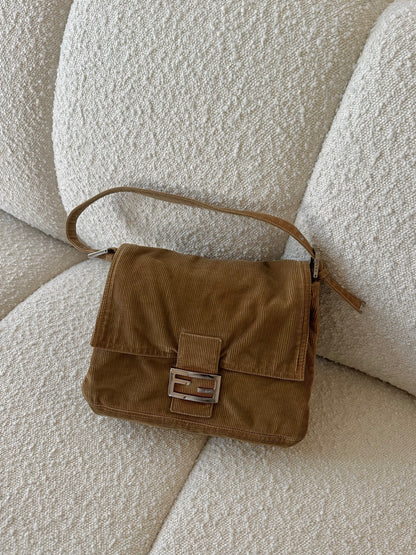 FENDI BEIGE MAMMA BAGUETTE CORDUROY BAG