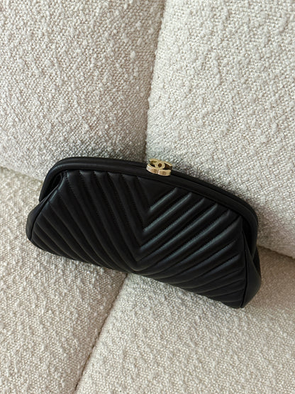 CHANEL LAMBSKIN CHEVRON QUILTED CLUTCH