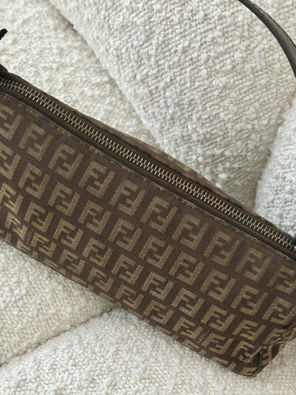 FENDI BROWN ZUCCA MONOGRAM POCHETTE