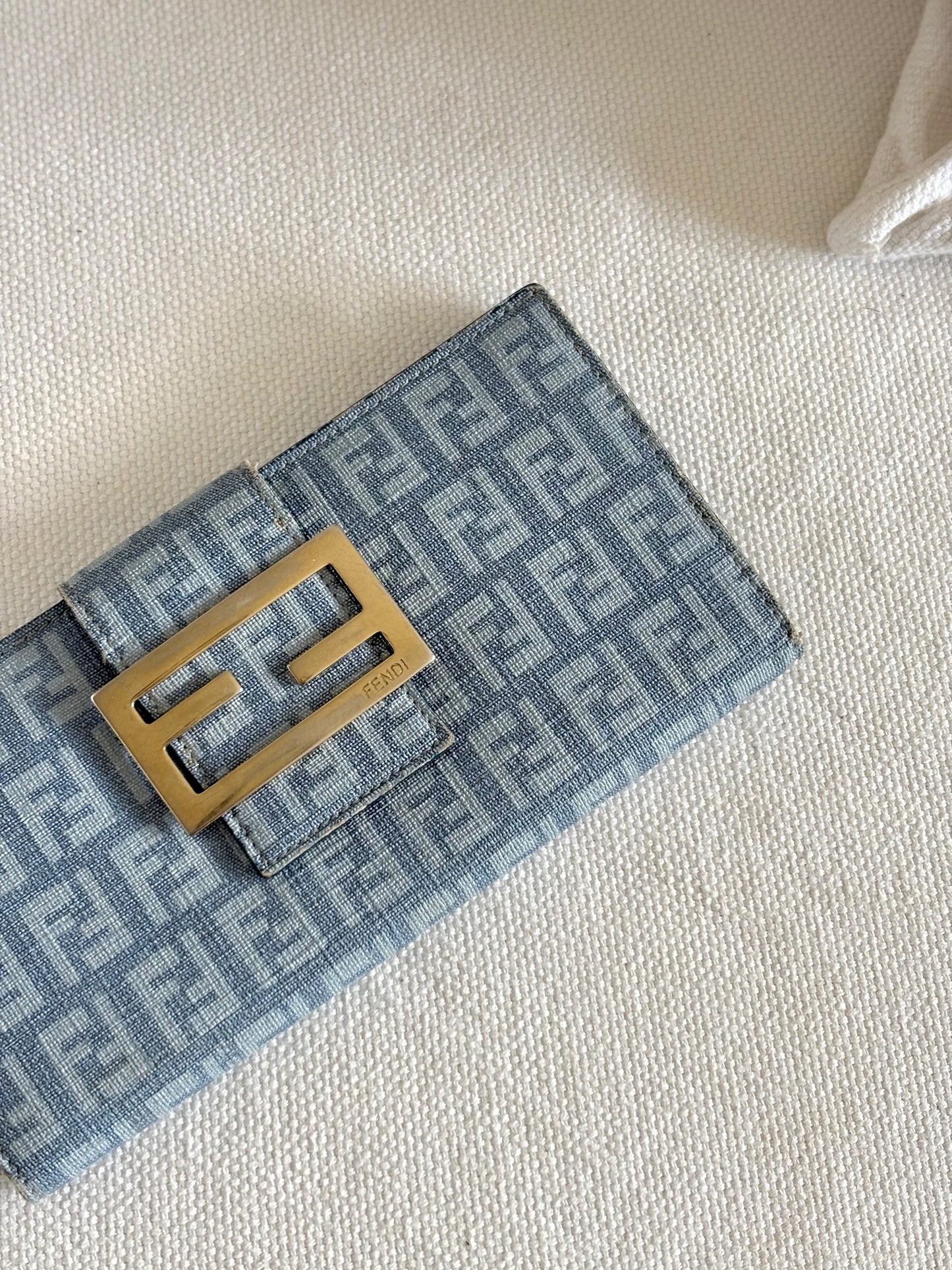 FENDI ZUCCA BLUE CANVAS FLAP WALLET