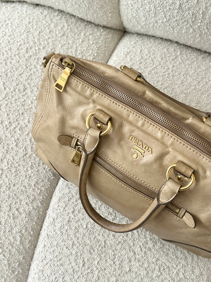PRADA BEIGE VITELLO LEATHER TOTE BAG