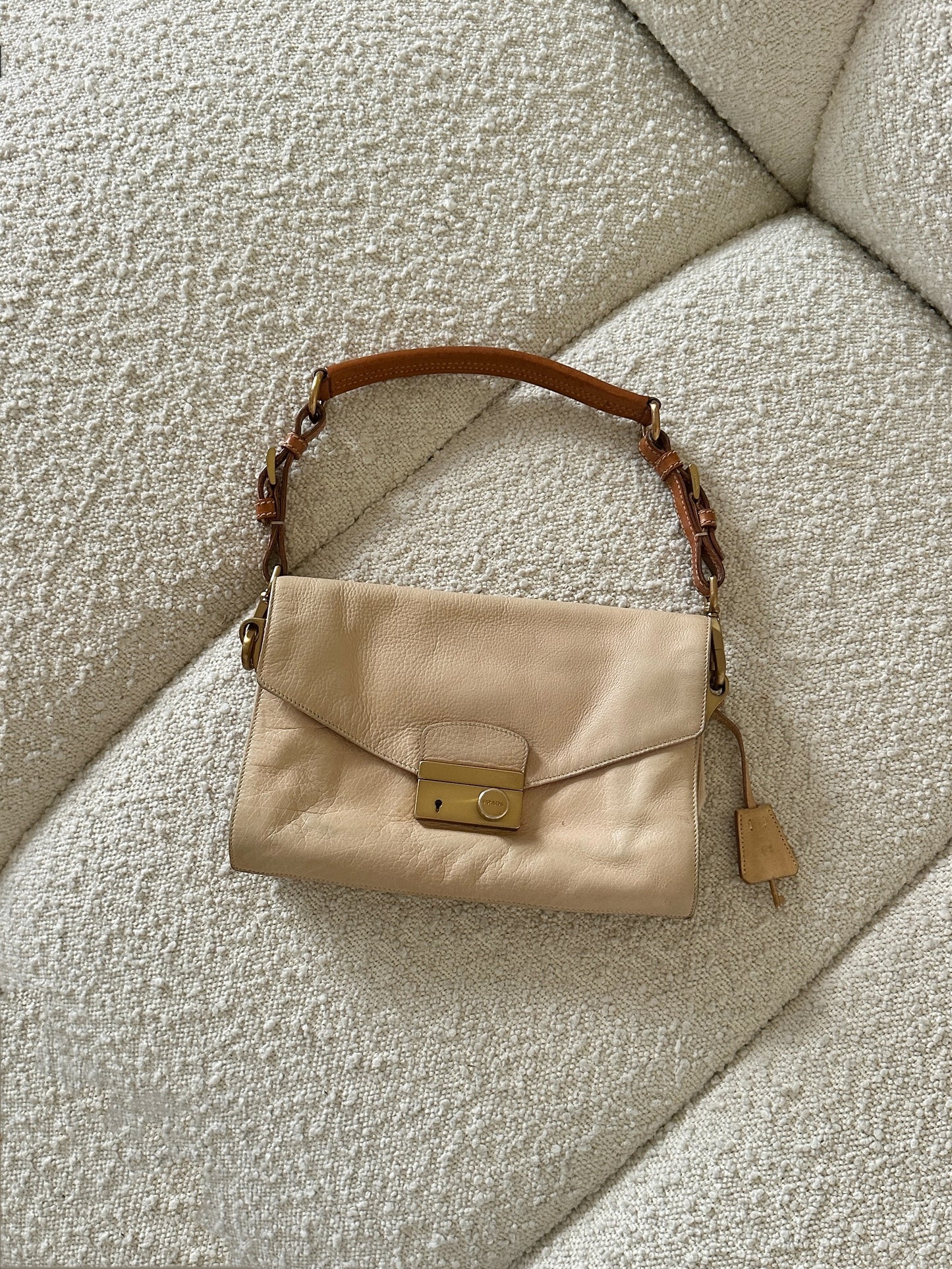 PRADA SOUND LOCK LEATHER SHOULDER BAG