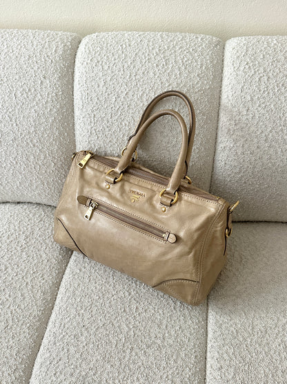PRADA BEIGE VITELLO LEATHER TOTE BAG