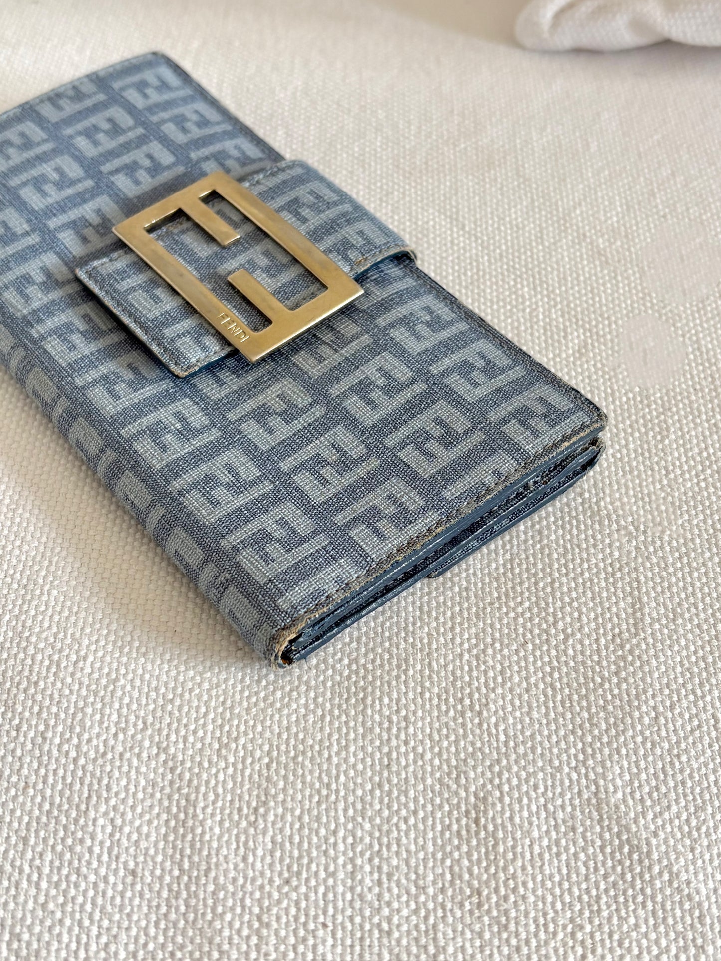 FENDI ZUCCA BLUE CANVAS FLAP WALLET