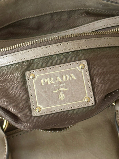 PRADA BEIGE VITELLO LEATHER TOTE BAG