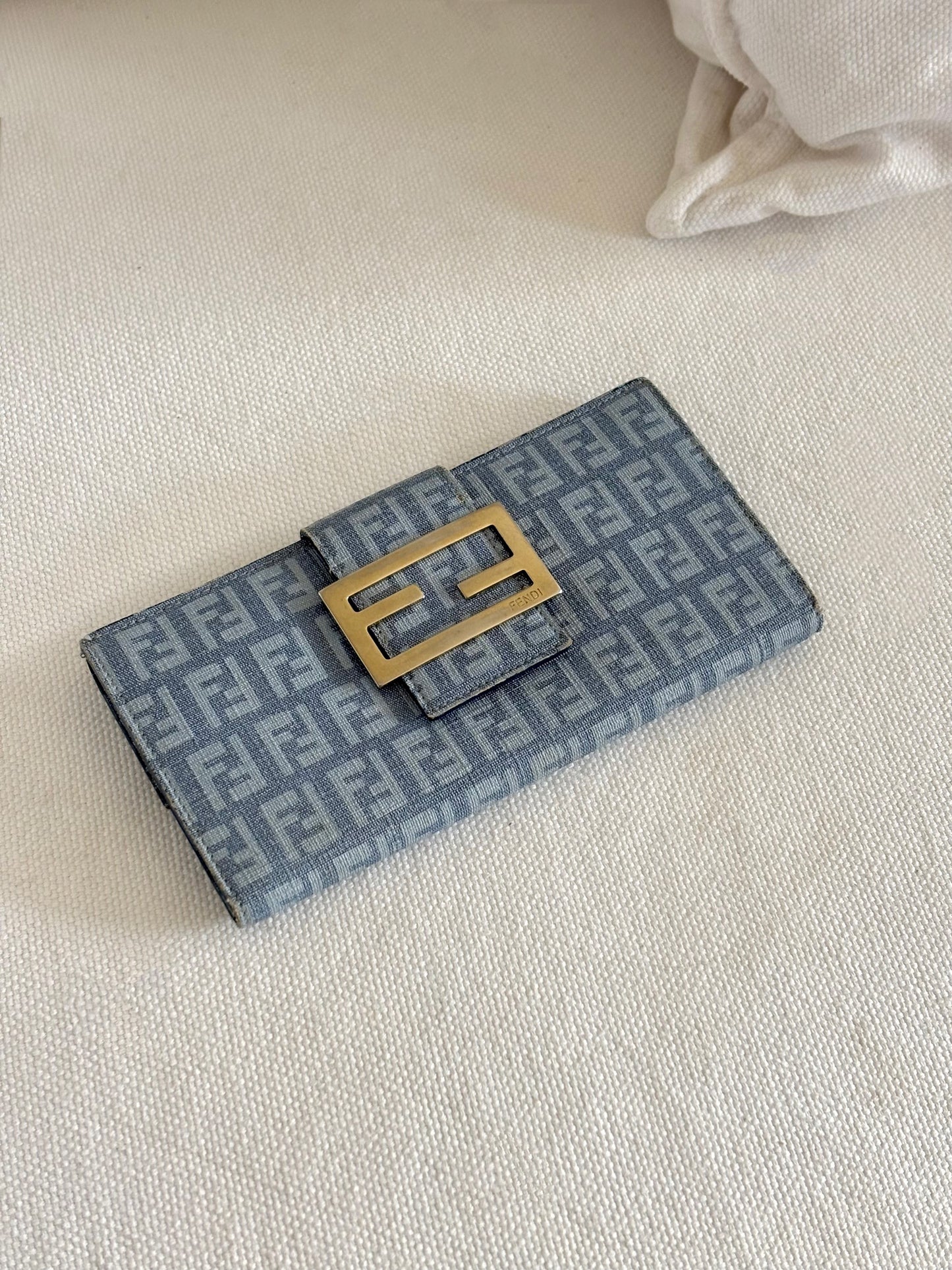 FENDI ZUCCA BLUE CANVAS FLAP WALLET